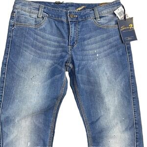 Seven7 Premium Denim Jeans Mens 32 Blue NEW Paint Splatter Distressed Slim